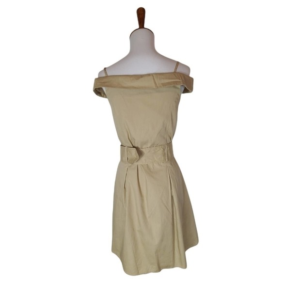 Walter Baker Mustard Cotton Square Neck Belted Y2K Cocktail Mini Dress 2 NWT - Picture 3 of 9